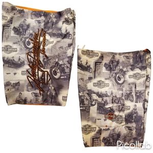 Harley Davison Allover Print  Embroidered Board Shorts 10” Swim Trunks Sz 42 Men